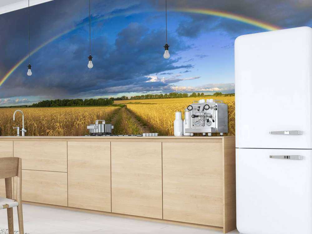 Arcobaleno su un campo di grano