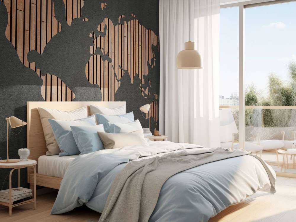 Mappa del mondo con tavole di legno