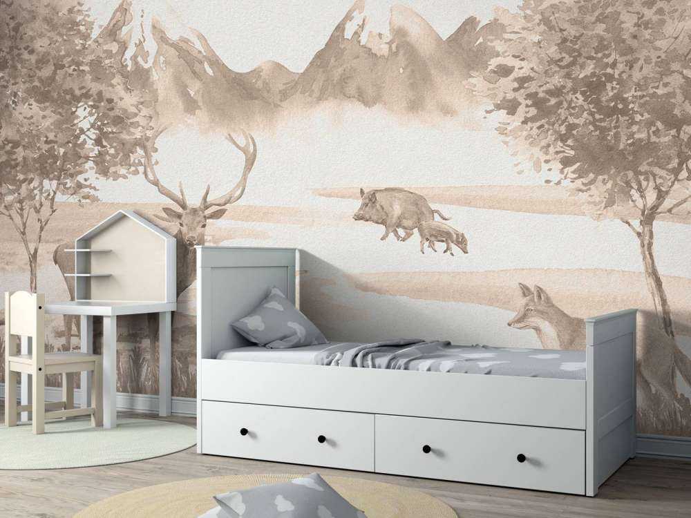 Foresta con animali in taupe