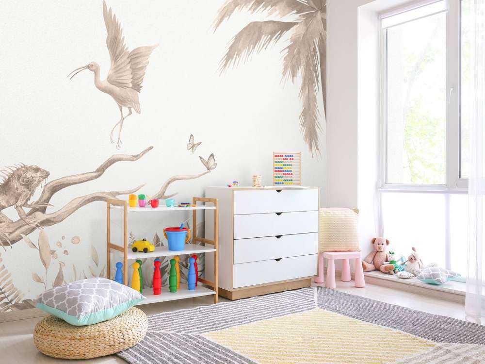 Ramo con animali della giungla in taupe