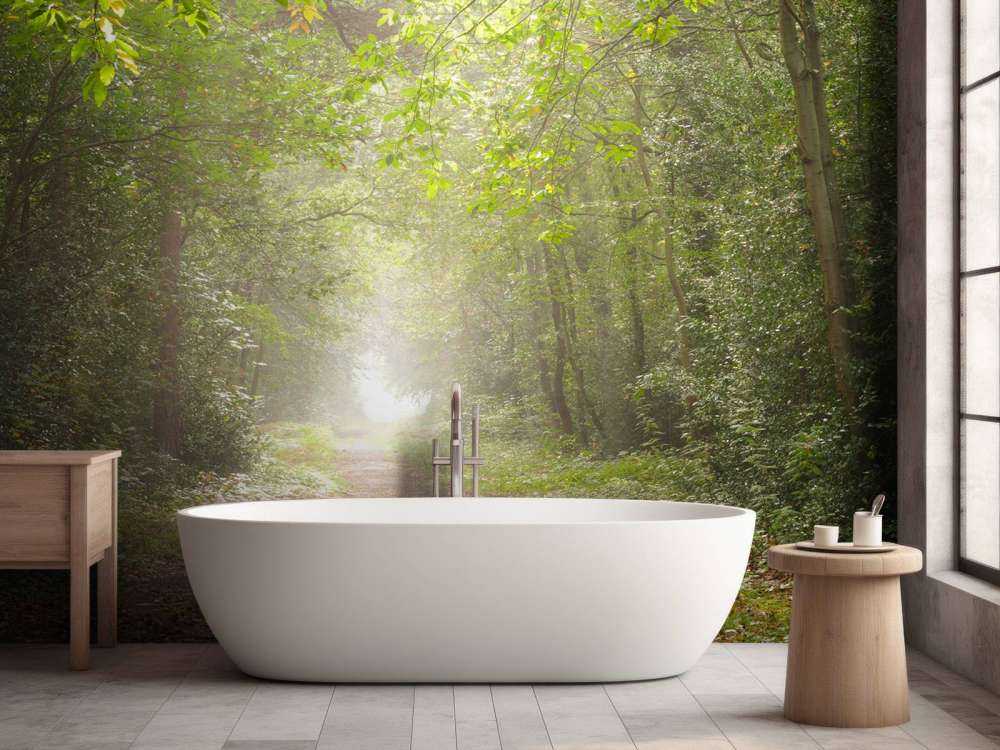 Sentiero attraverso la foresta nebbiosa