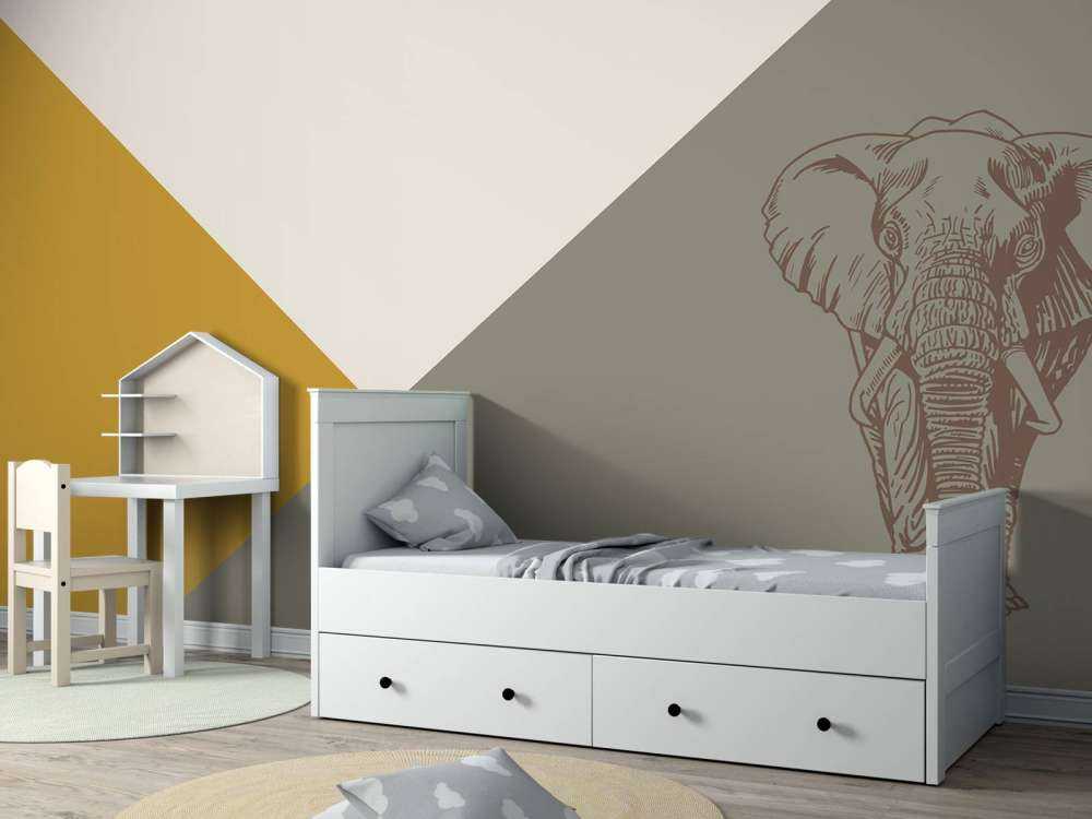 Triangoli in giallo ocra e verde ocra con elefante