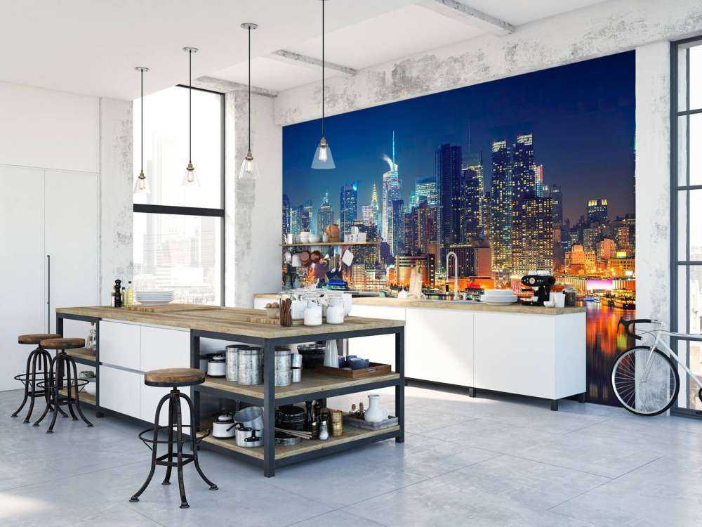 Sfondo fotografico dello skyline di New York di notte