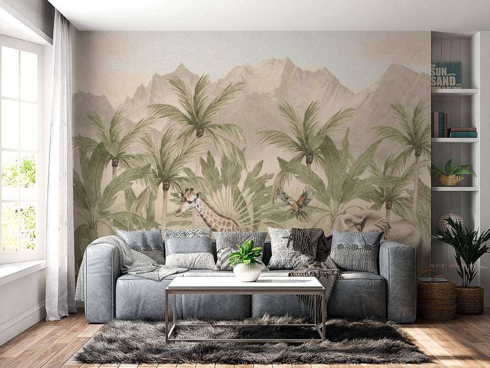 Paesaggio montano con animali