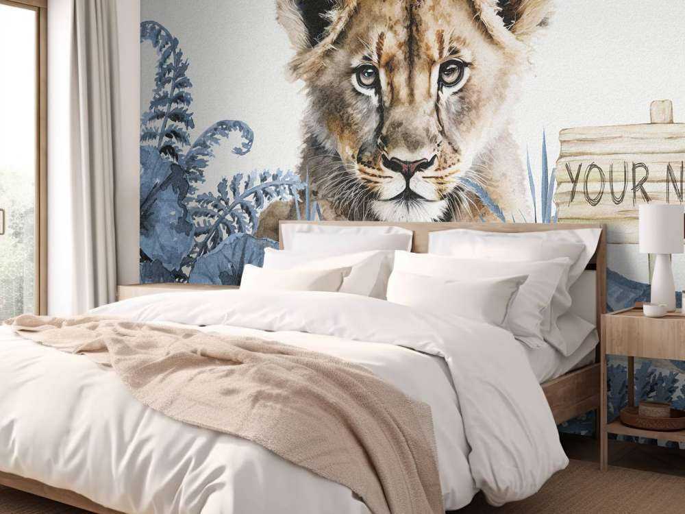 Giovane leone nella giungla blu