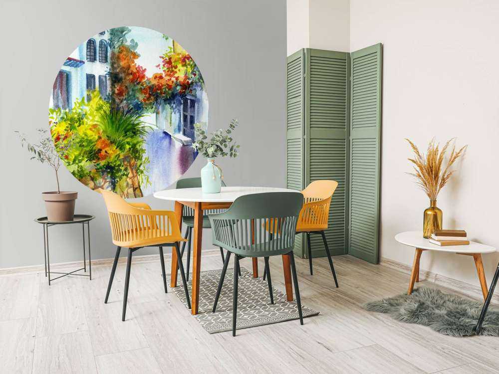 Fiori ed edifici ad acquerello