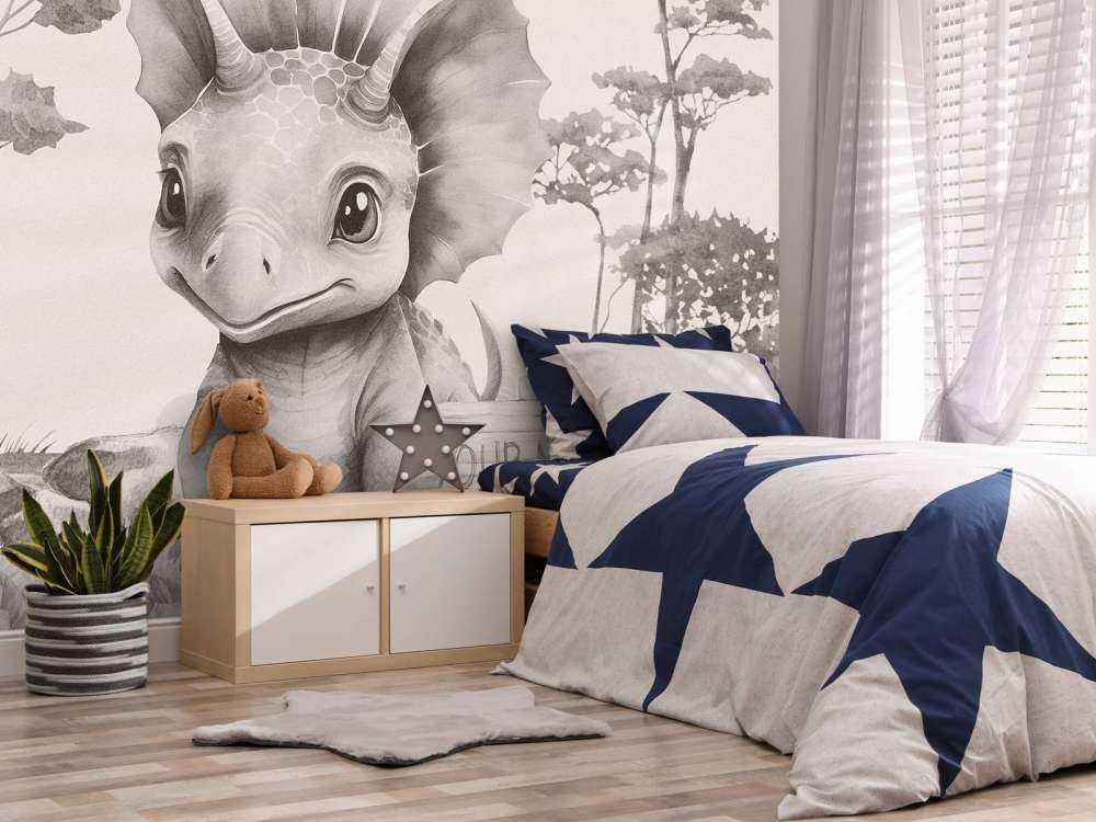 Baby triceratops nella giungla beige
