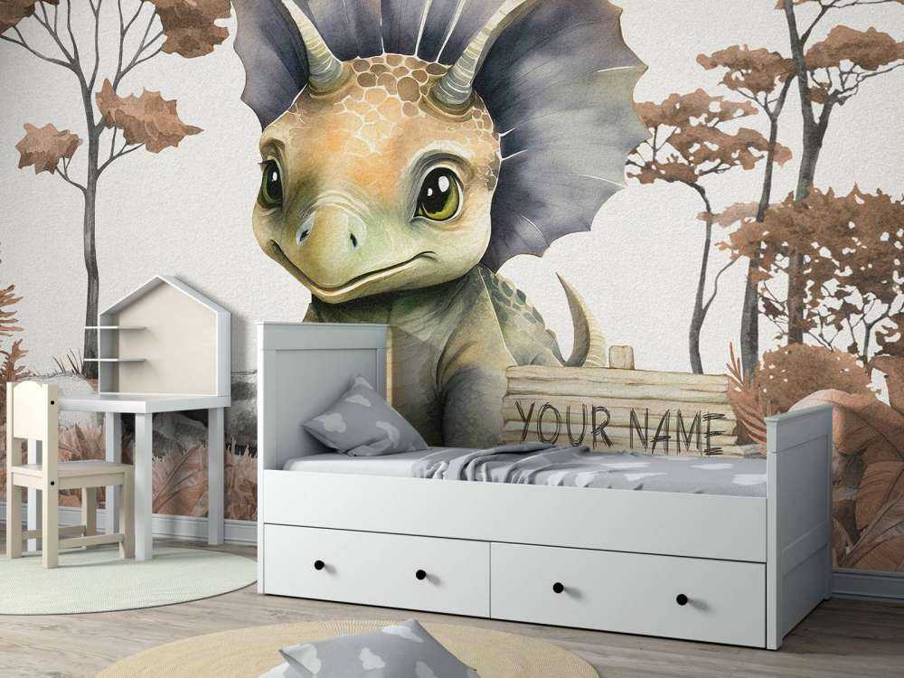 Baby triceratops nella giungla taupe