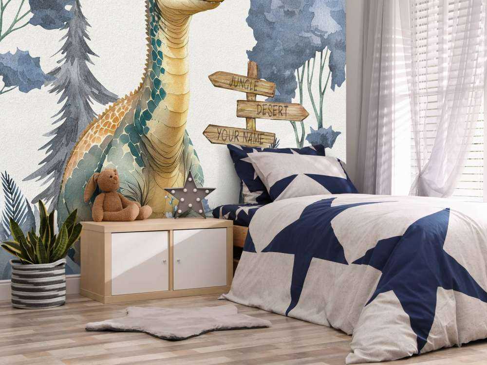 Baby brachiosaurus nella giungla blu