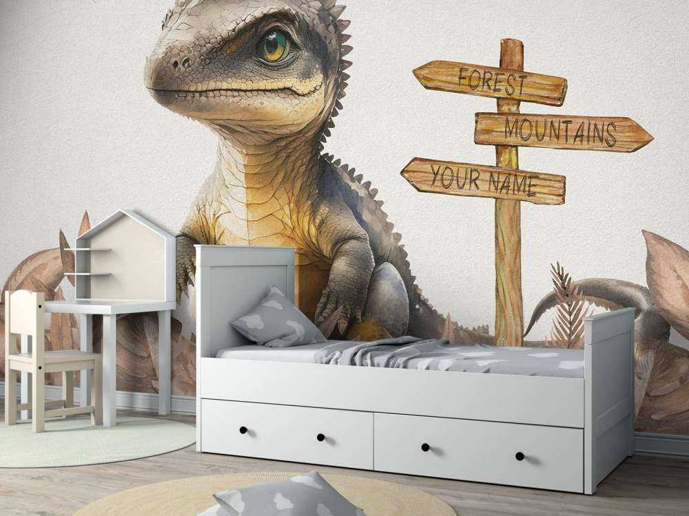 Baby spinosaurus nella giungla taupe