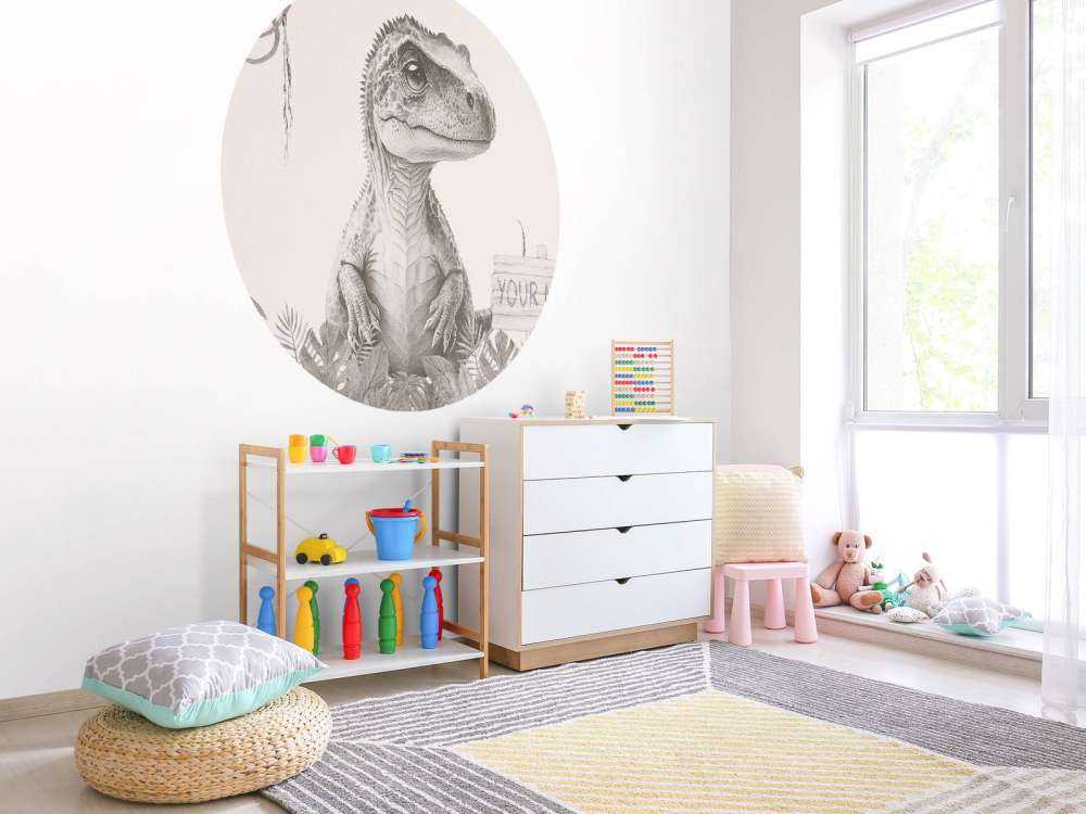 Baby t-rex nella giungla beige