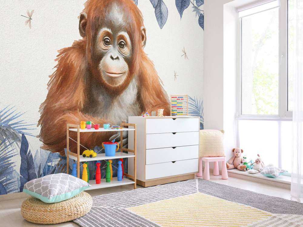 Giovane orango nella giungla blu