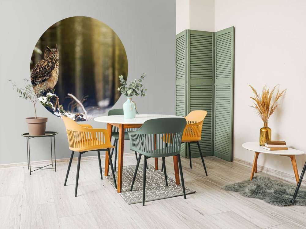 Gufo in foresta innevata