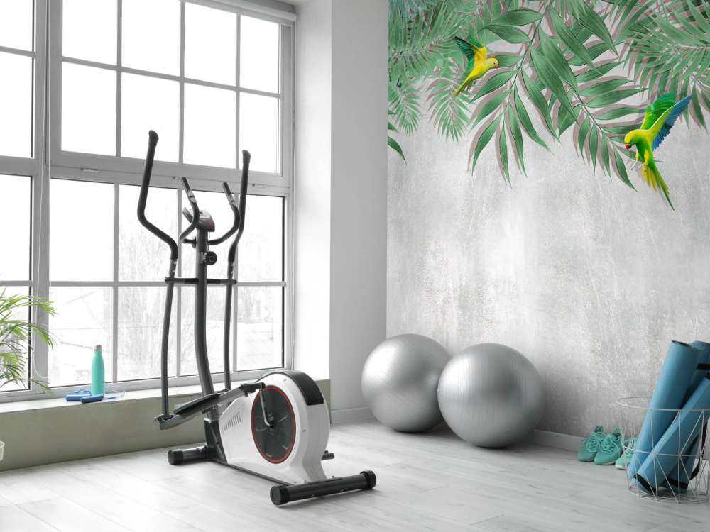 Hojas tropicales y periquitos