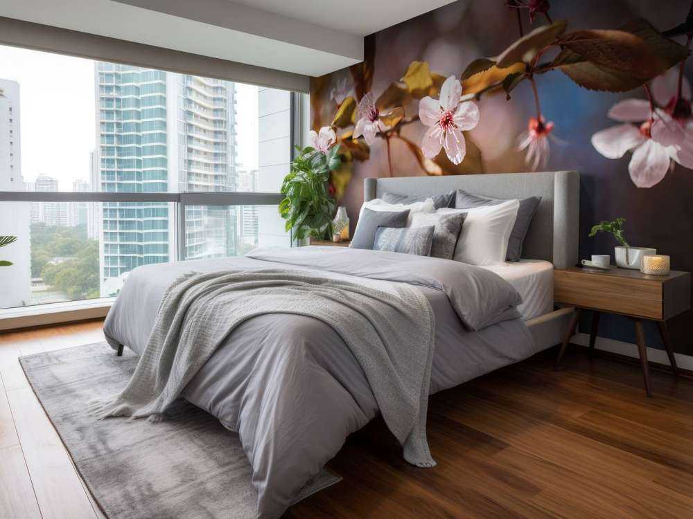 Fiori rosa e foglie marroni