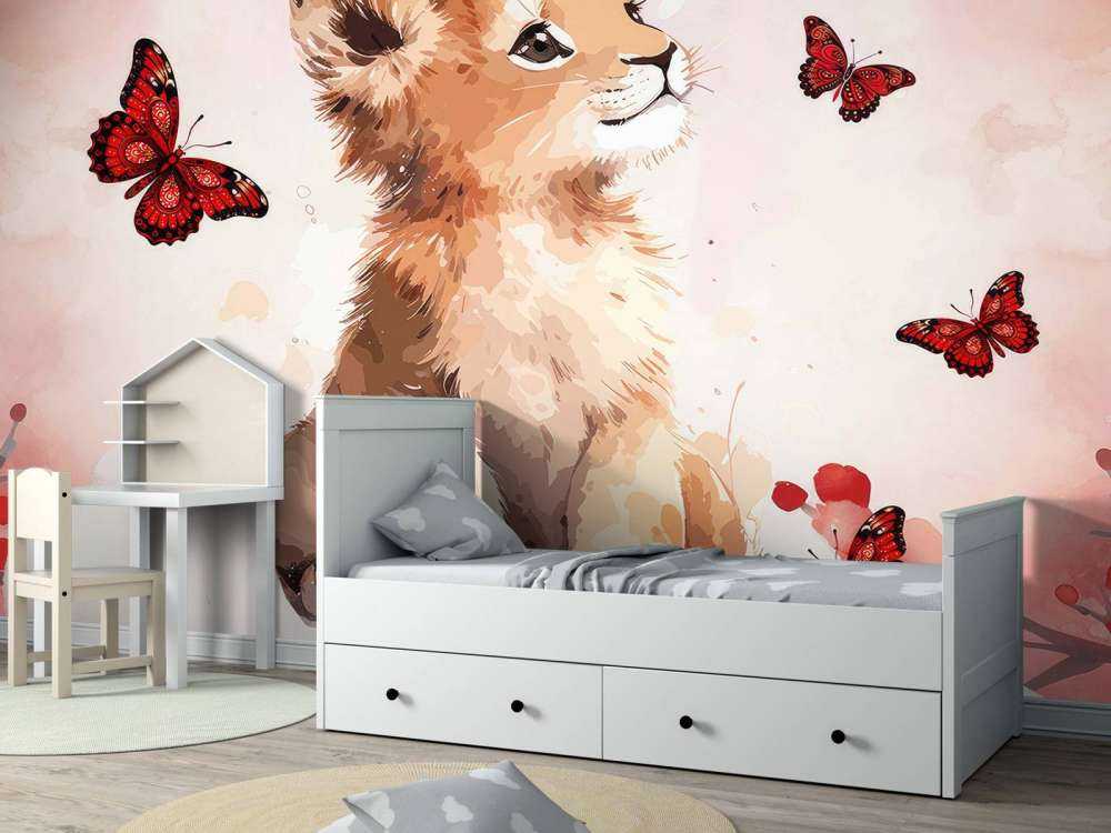 Dromerige leeuwenwelp en vlinders