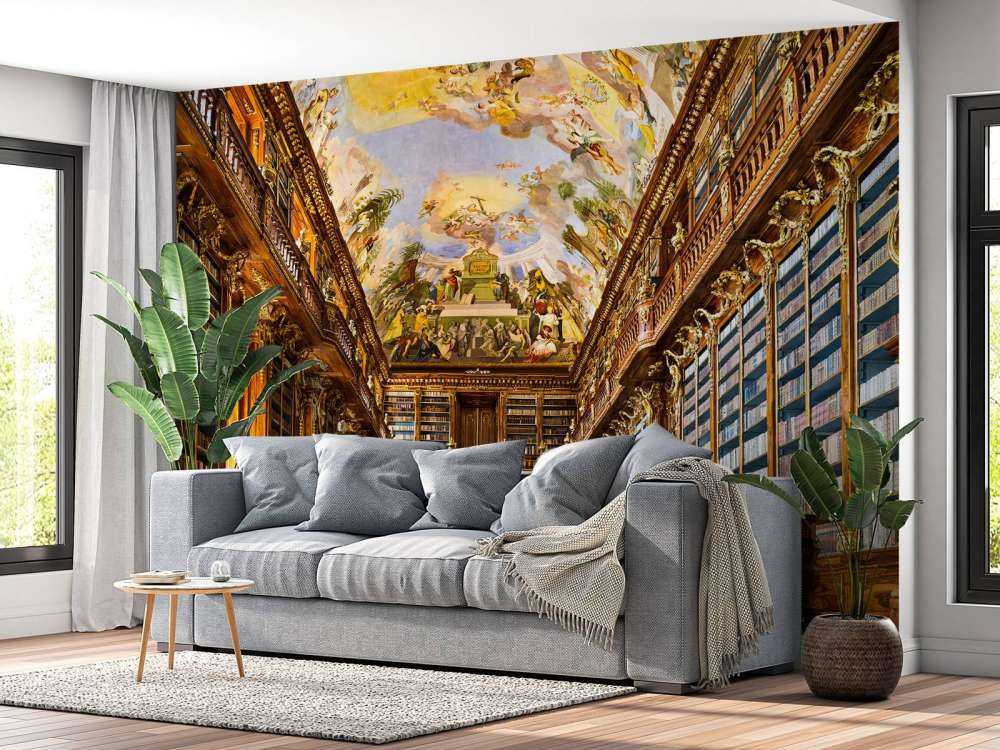 Biblioteca storica in legno caldo