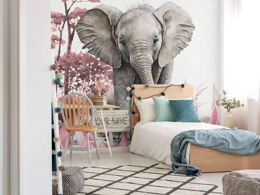 Elefante nella giungla rosa