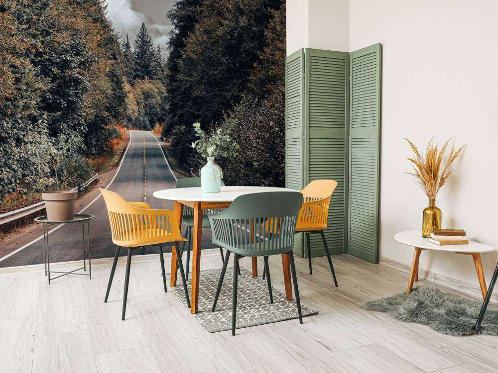 Foresta lungo una strada americana