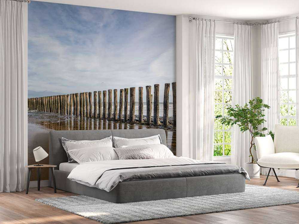 Diga foranea in legno sulla costa nei pressi di Cadzand-bad - NL