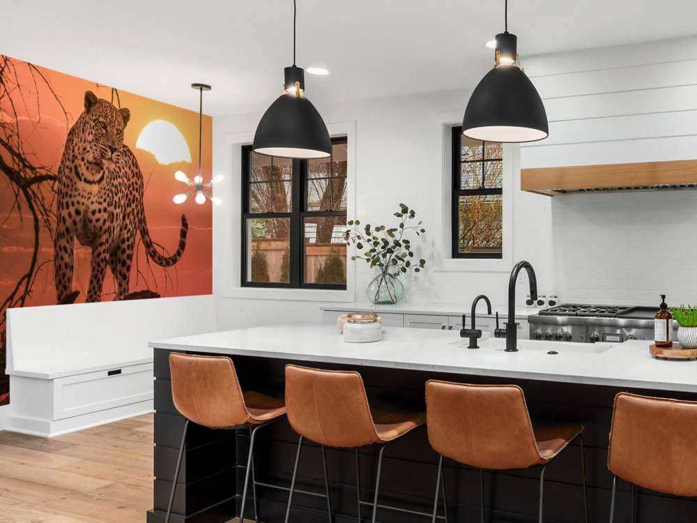 Leopardo con sole al tramonto