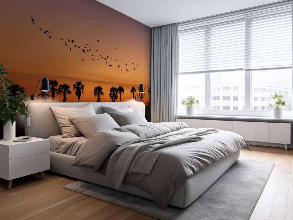 Palme con gruppo di uccelli