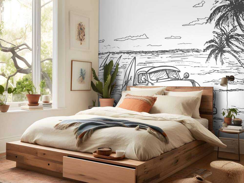 Spiaggia disegnata in bianco e nero