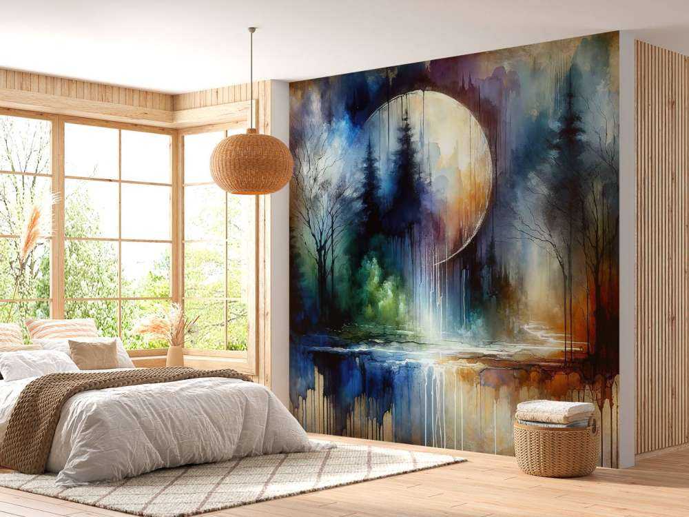 Watercolor Abstract Forest At Moonlight