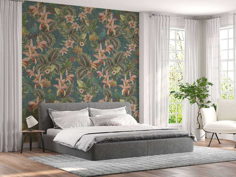 Uccelli e pappagalli della giungla tropicale - turchese