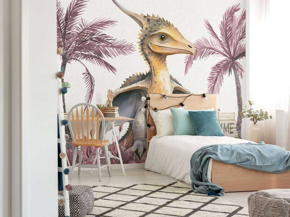 Baby pteranodon nella giungla rosa