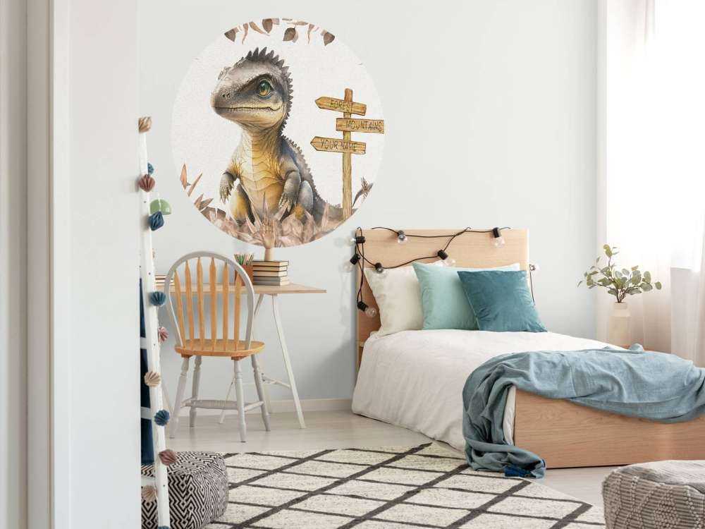 Baby spinosaurus nella giungla taupe