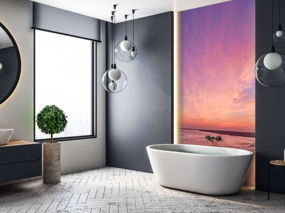 Spiaggia con tramonto rosa