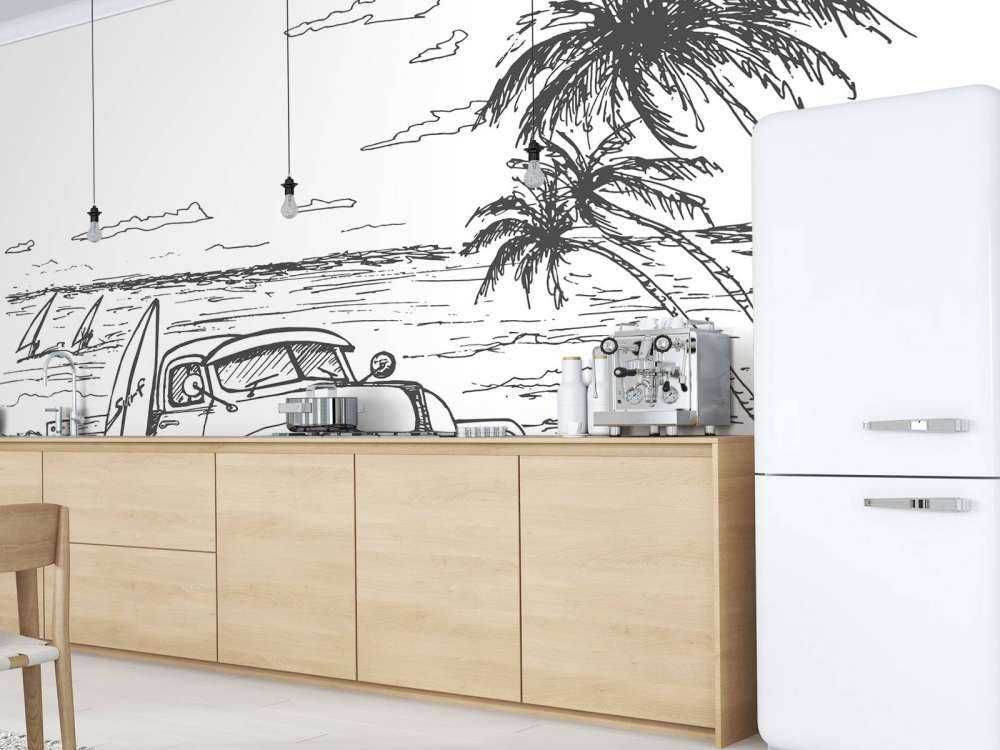 Spiaggia disegnata in bianco e nero