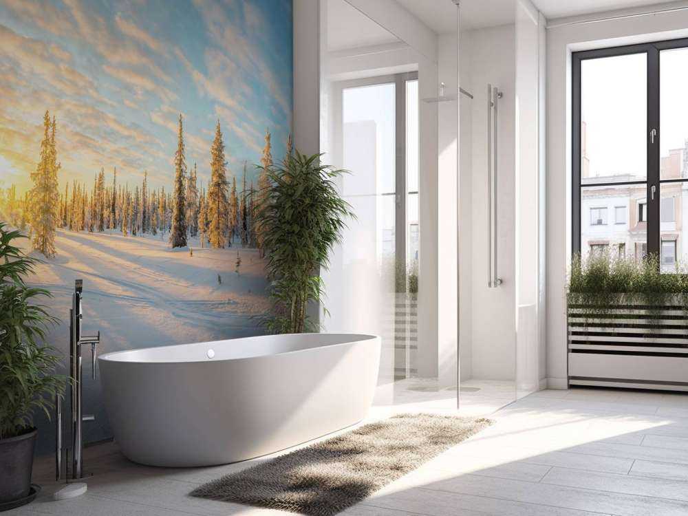 Paesaggio di neve al tramonto