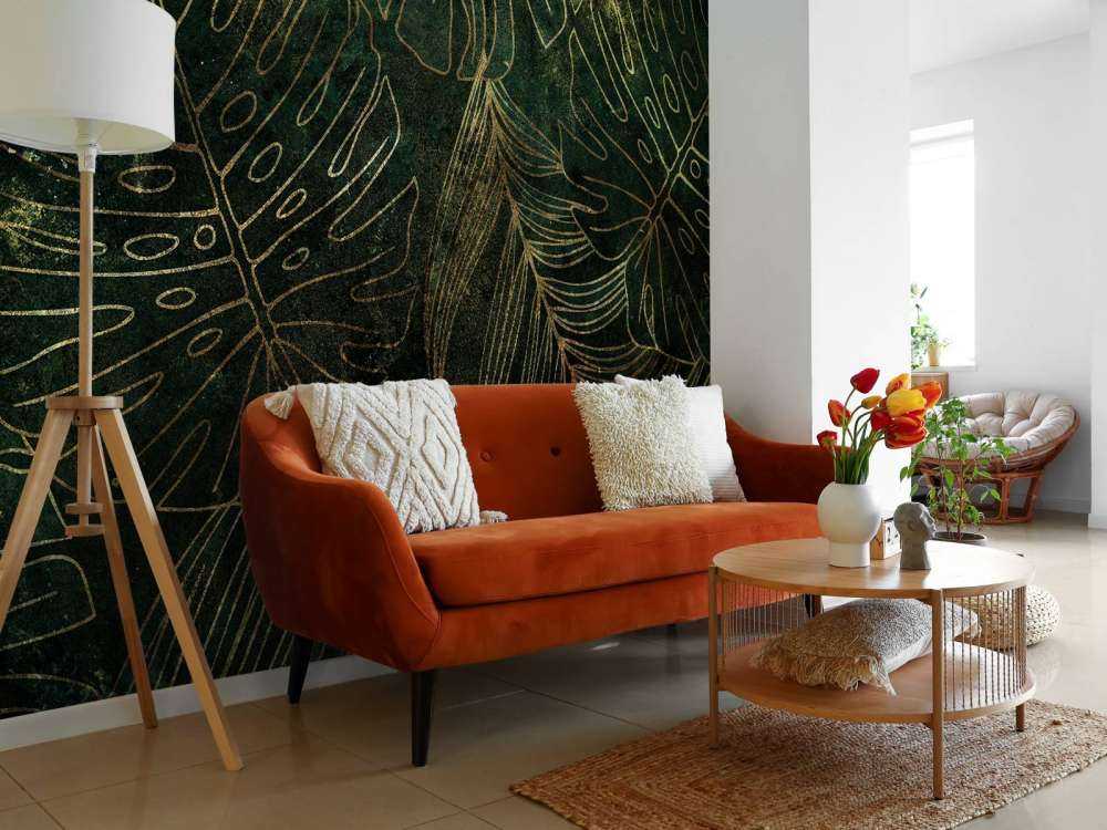 Struttura verde con foglie dorate