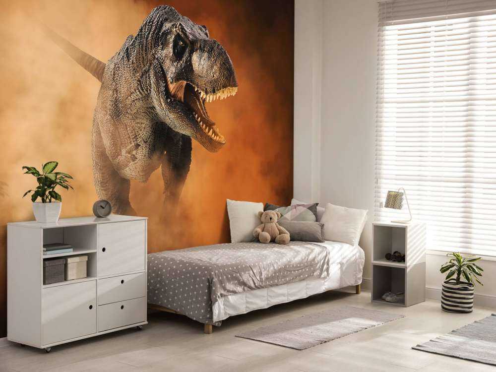 Tirannosauro che cammina nel fumo