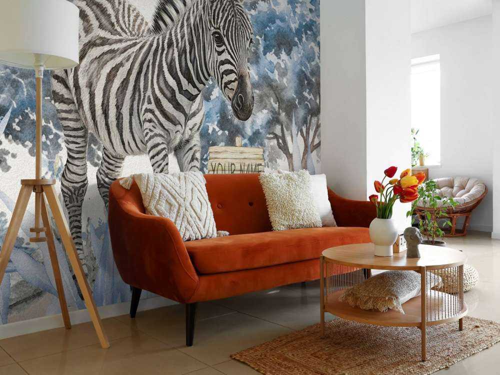 Giovane zebra in libertà blu