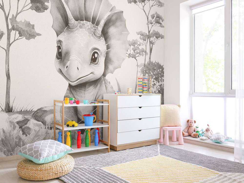 Baby triceratops nella giungla beige