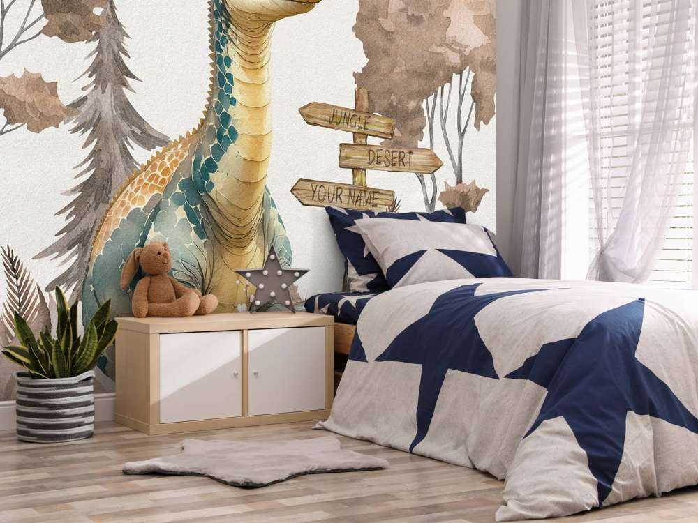 Baby brachiosaurus nella giungla taupe