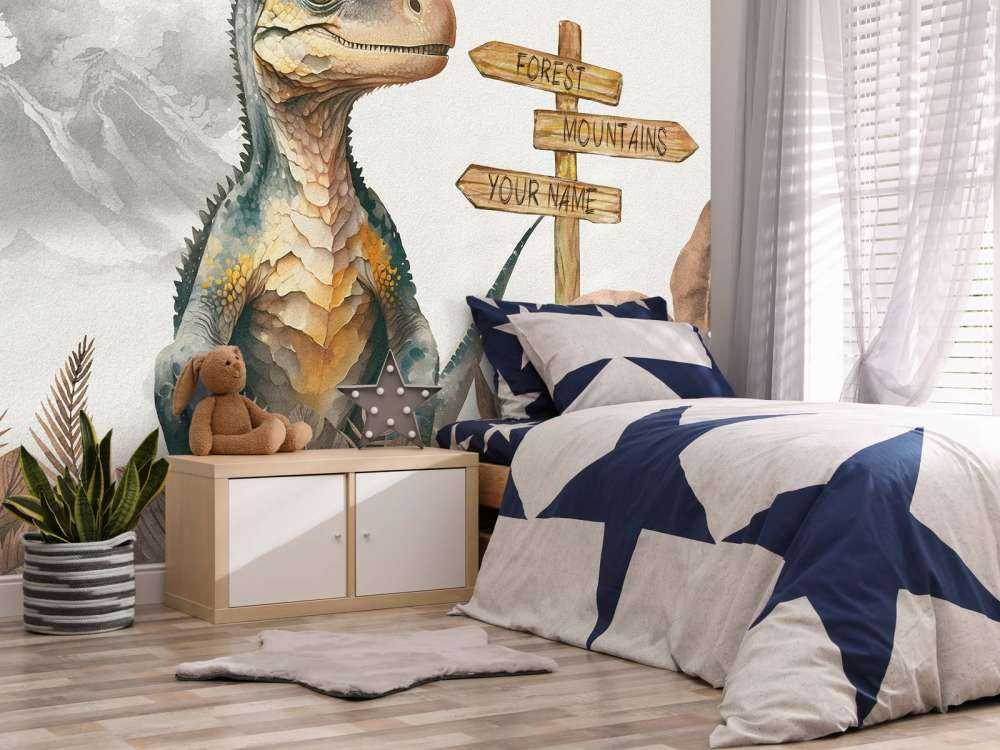 Baby velociraptor nella giungla taupe