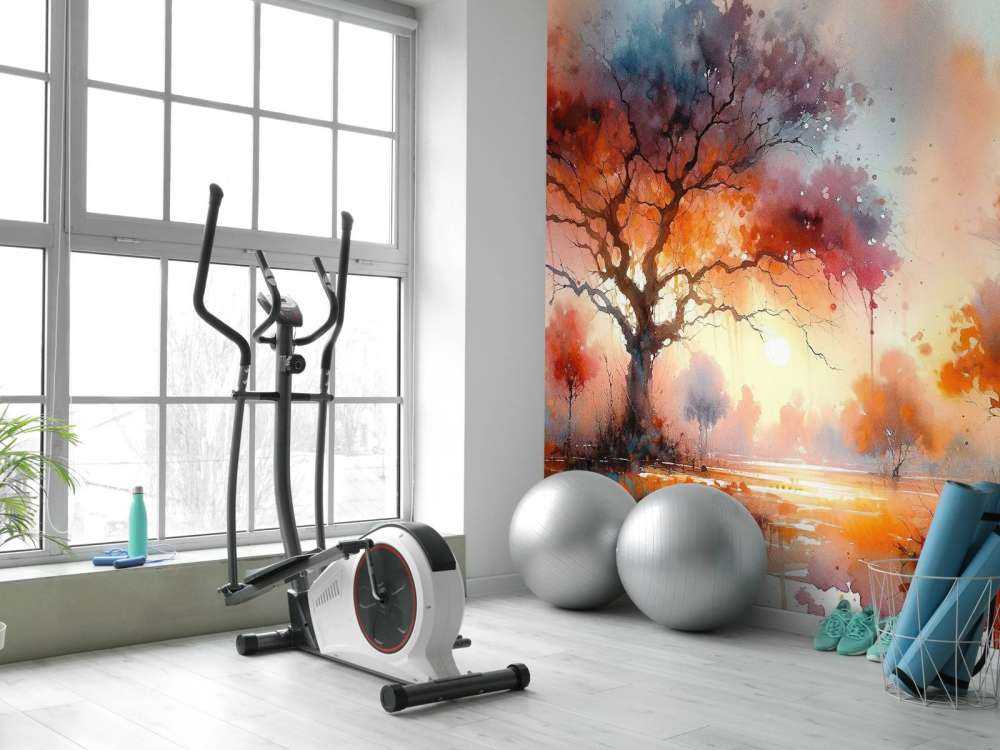 Il tetto infuocato dell'autunno al crepuscolo