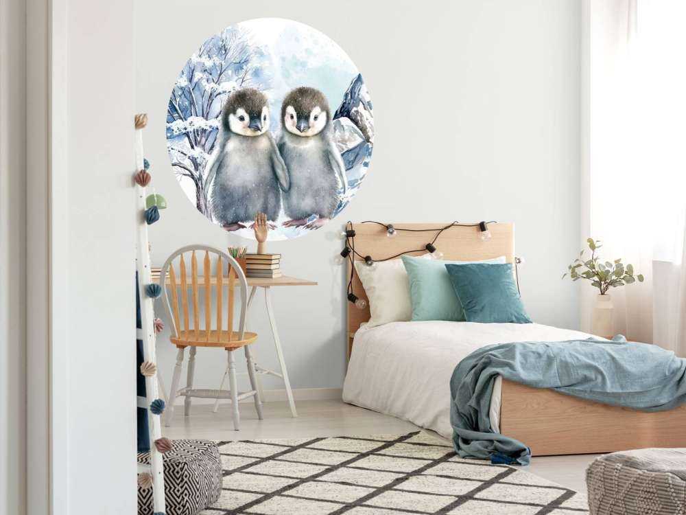 Pinguini ombrosi in paesaggio invernale