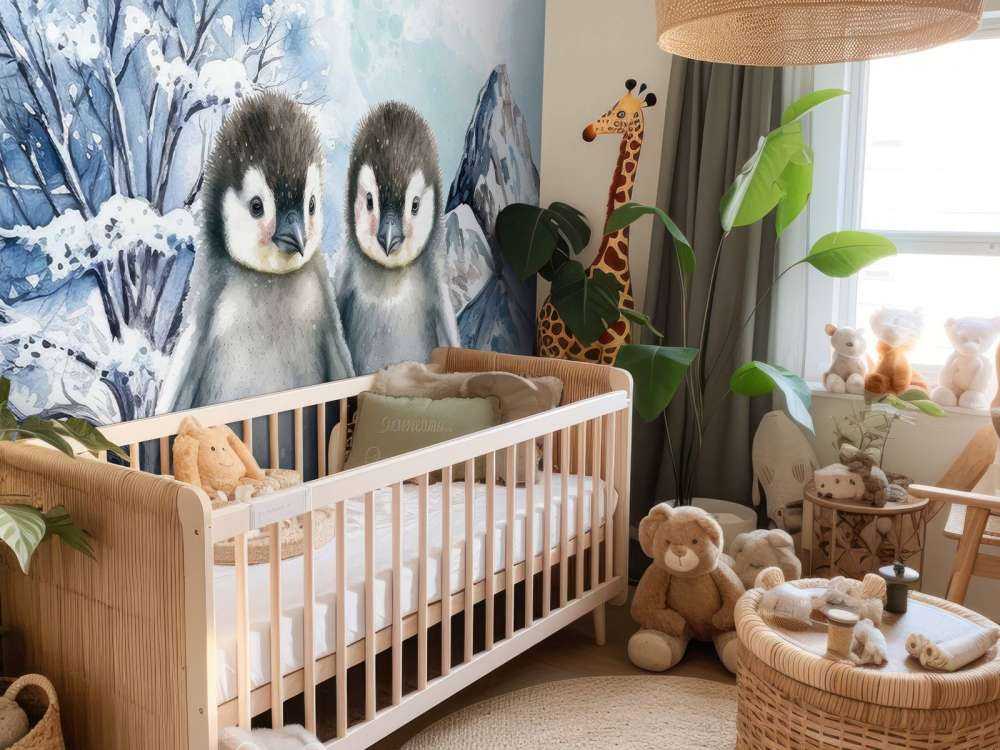 Pinguini ombrosi in paesaggio invernale