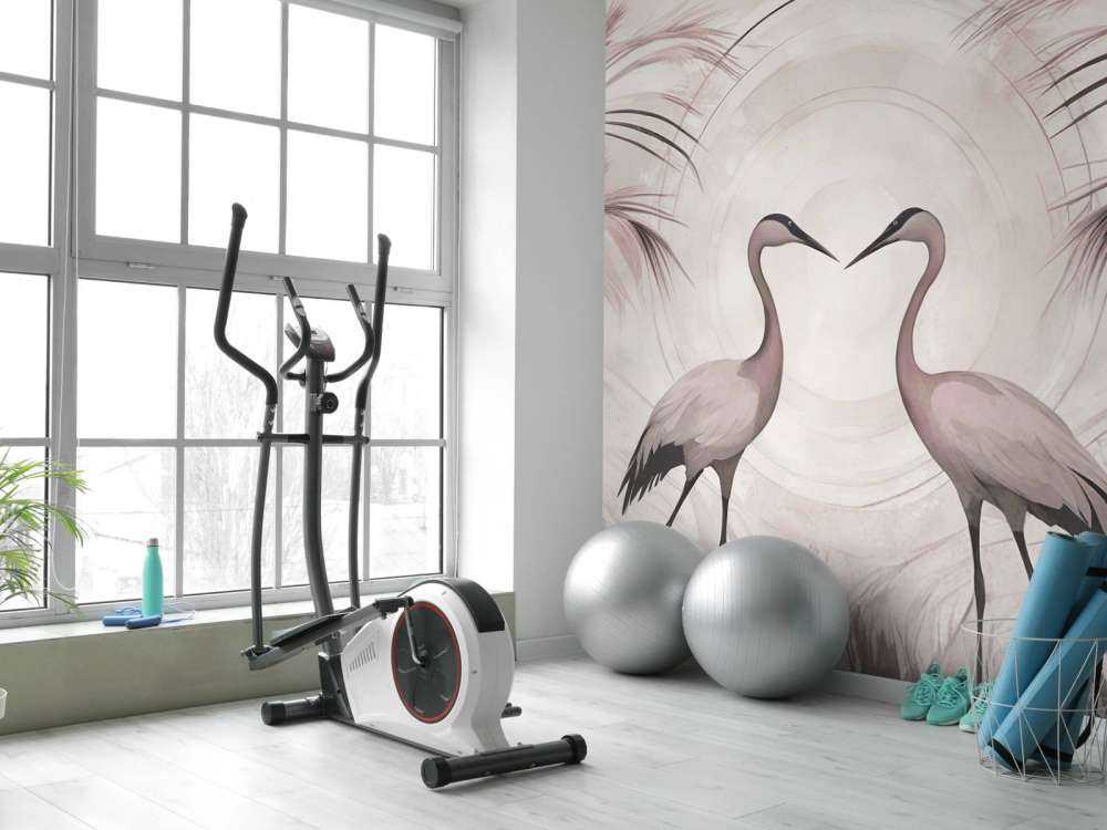 Gru al tramonto rosa