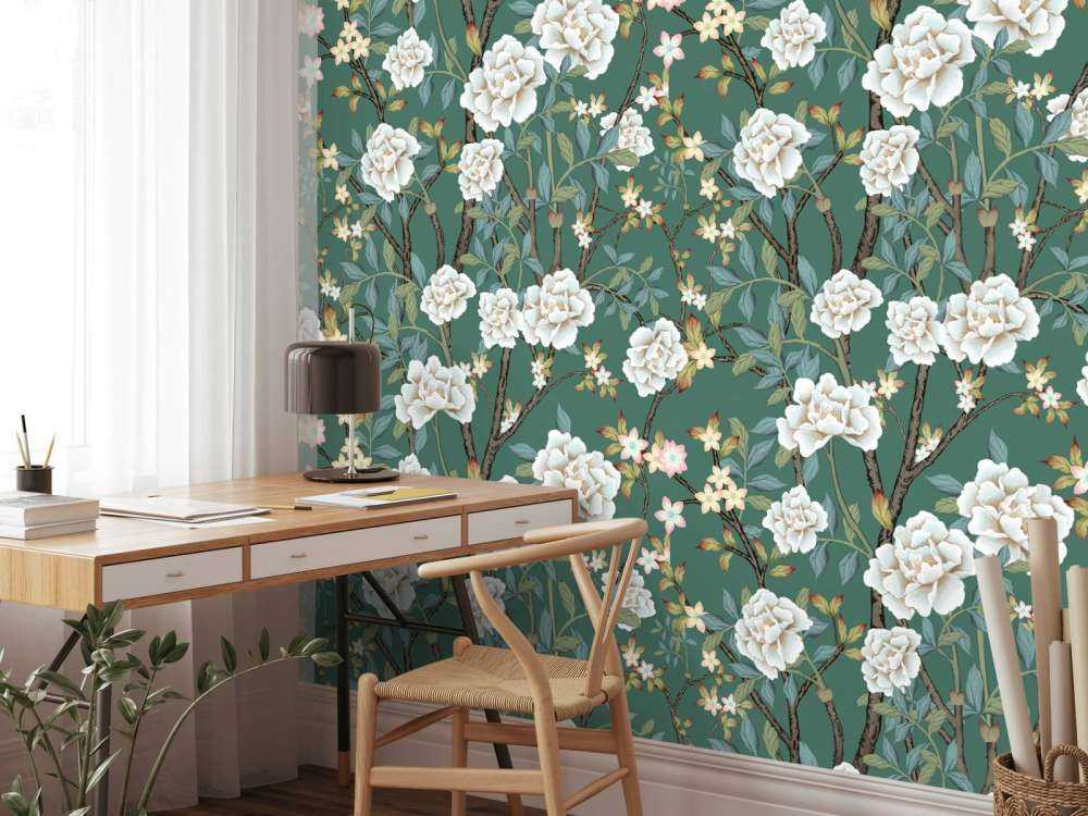 Peonie su sfondo verde