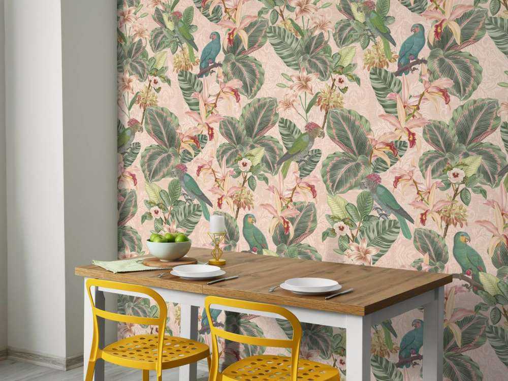 Uccelli e pappagalli della giungla tropicale - rosa tenue