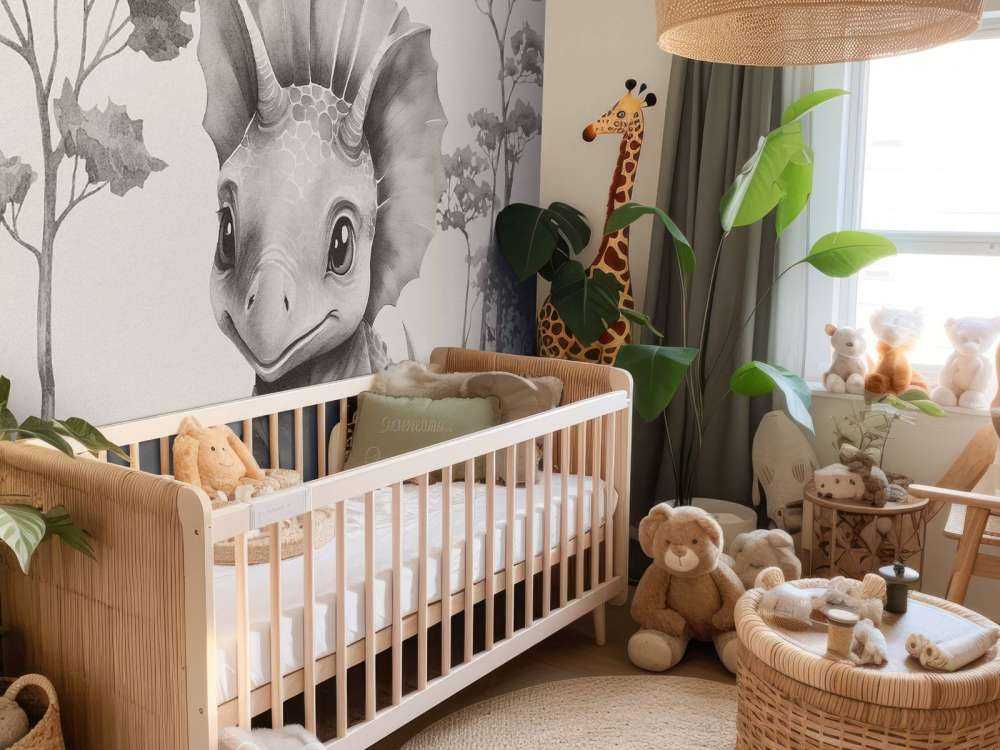 Baby triceratops nella giungla beige