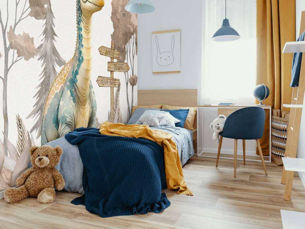 Baby brachiosaurus nella giungla taupe