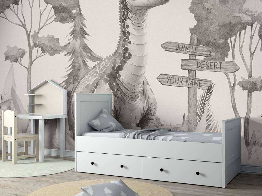 Baby brachiosaurus nella giungla beige