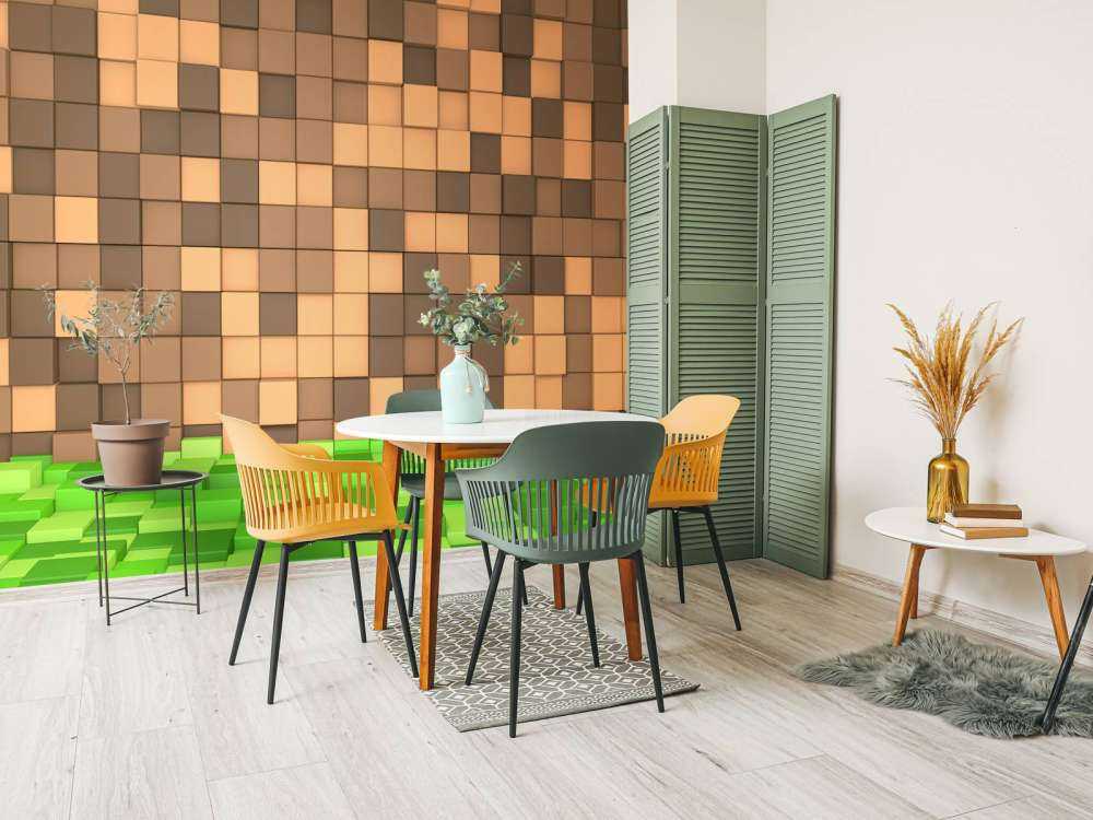 Paesaggio 3D di Minecraft con blocchi marroni